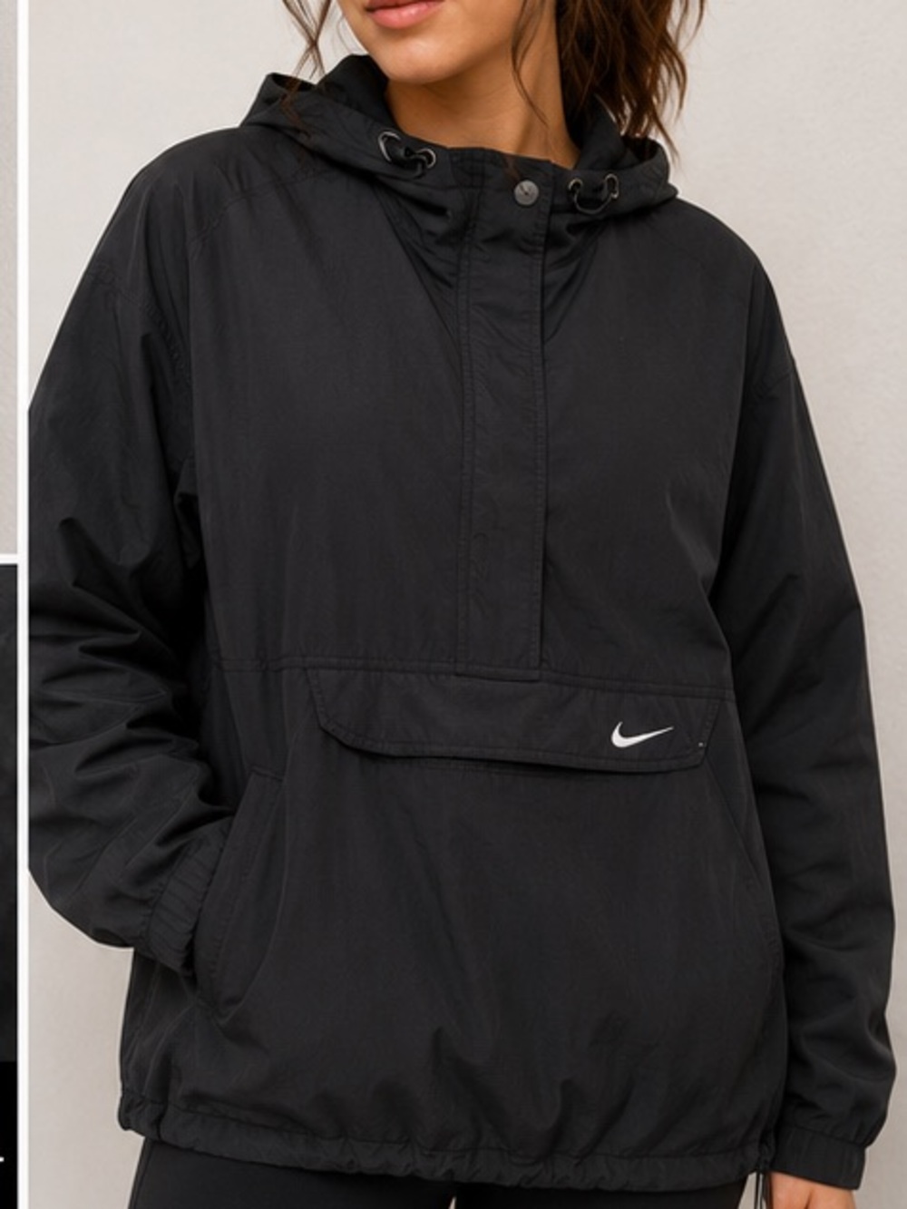 Nike Vintage Black Hooded Anorak Windbreaker Jacket Women’s Small Y2K Packable